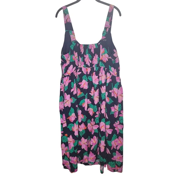 LANE BRYANT Smocked-Back floral Linen blend Midi Dress, size 14